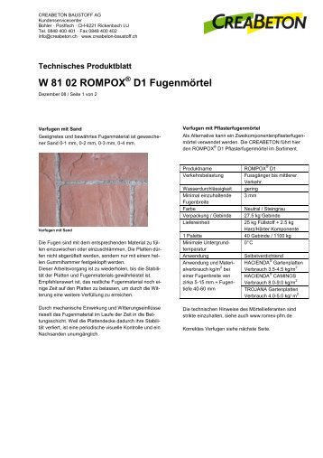 W 81 02 ROMPOX D1 Fugenmörtel - Zeiss Neutra SA