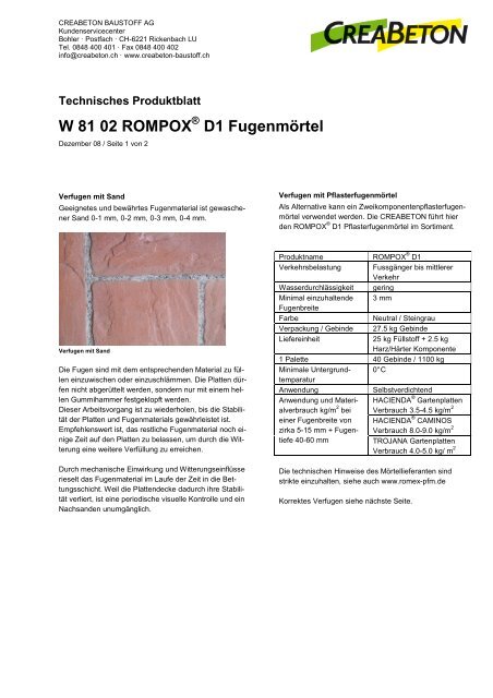 W 81 02 ROMPOX D1 Fugenmörtel - Zeiss Neutra SA