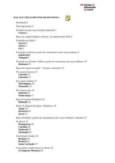 RAÇAS E CRUZAMENTOS DE BOVINOS 2 Introdução 2 Nota ... - SIC