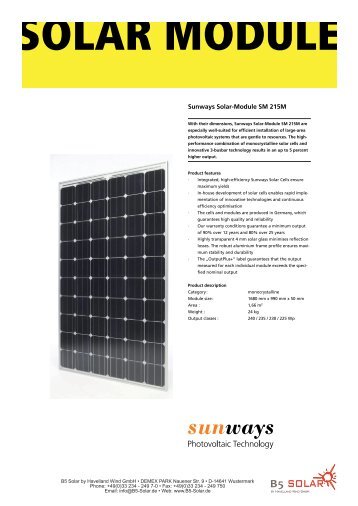 Sunways Solar-Module SM 215M - B5 Solar