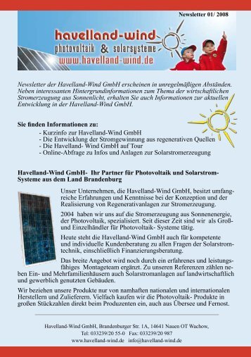 Newsletter der Havelland-Wind GmbH erscheinen in ... - B5 Solar