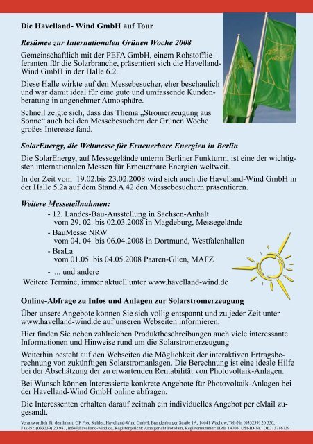 Newsletter der Havelland-Wind GmbH erscheinen in ... - B5 Solar