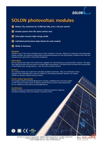 SOLON photovoltaic modules - B5 Solar