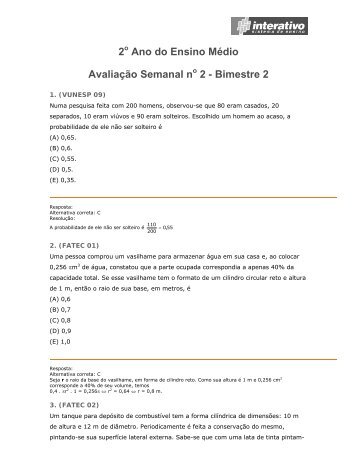 2 Ano do Ensino Médio Avaliação Semanal n 2 - Bimestre 2