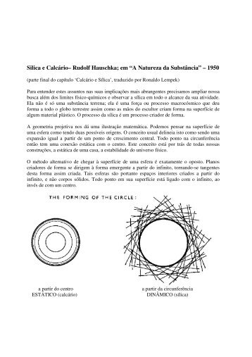 Silica e Calcário– Rudolf Hauschka; em “A Natureza da Substância ...