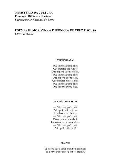 Poemas Humorísticos e Irônicos - Fundação Biblioteca Nacional