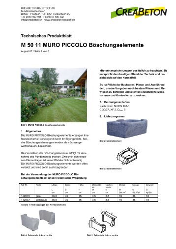 M 50 11 MURO PICCOLO Böschungselemente - Zeiss Neutra SA