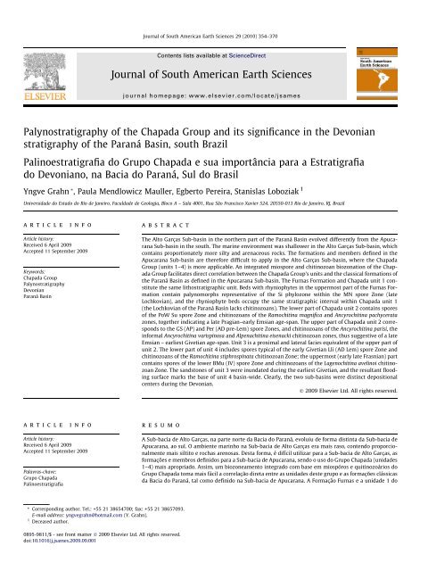 Palynostratigraphy of the Chapada Group and its significance in the ...