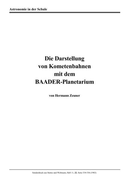 Die Darstellung von Kometenbahnen mit dem BAADER-Planetarium