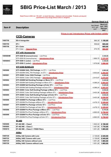 SBIG Price-List March / 2013 - Baader Planetarium