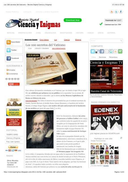 Los 100 secretos del Vaticano ~ Revista Digital ... - Lux in arcana