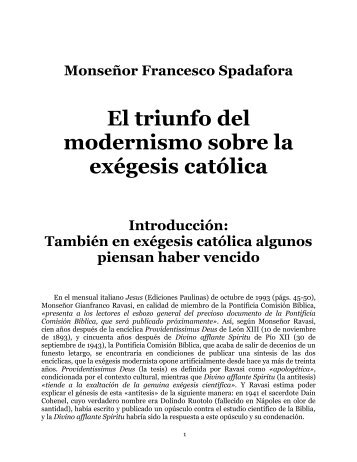 El triunfo del modernismo sobre la exégesis católica - stat veritas