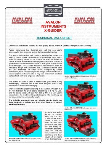 avalon instruments x-guider technical data sheet - Baader Planetarium