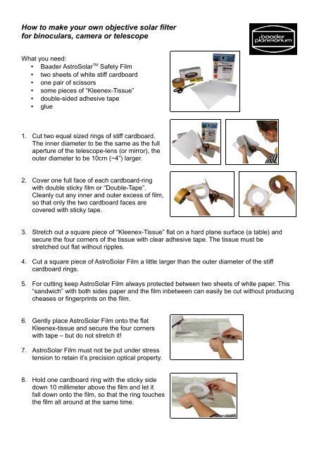 How to make your own objective solar filter for binoculars - Baader ...