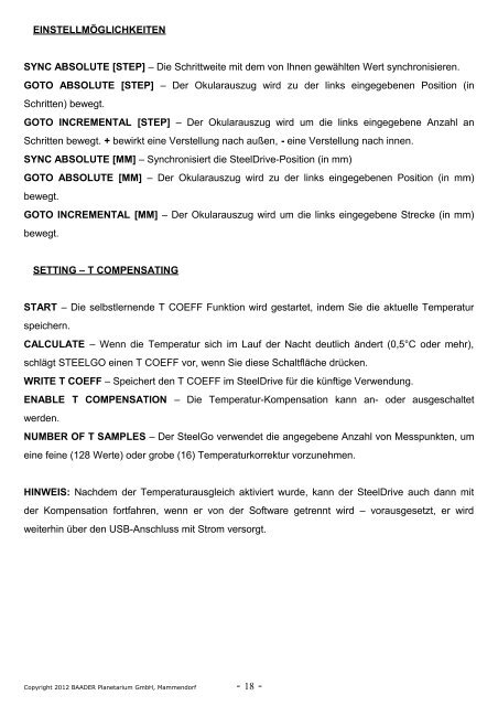 Baader SteelDrive Bedienungsanleitung - Baader Planetarium