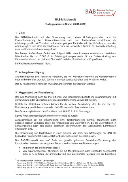 Fordergrundsatze Bab Mikrokredit Bremer Aufbau Bank Gmbh