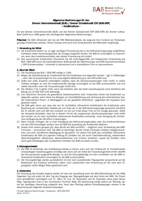 Allgemeine Bestimmungen Hausbank Bremer Aufbau Bank Gmbh