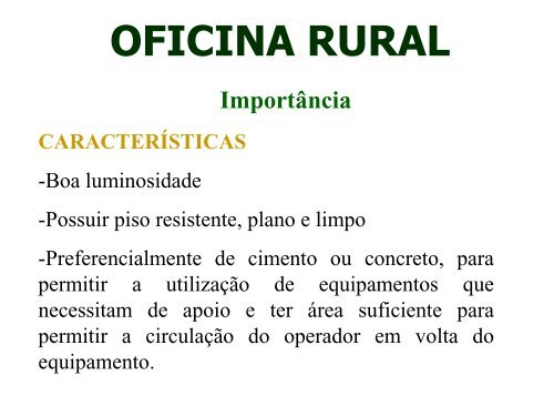 Curso Técnico em Agropecuária MECANIZAÇÃO AGRÍCOLA OFICINA RURAL