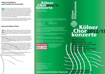 KÃ¶lner Chorkonzerte 2012/13 - Klassik / Alte Musik in KÃ¶ln