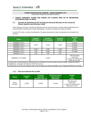 Las tarifas y demás gastos que se informan ... - Banco Edwards