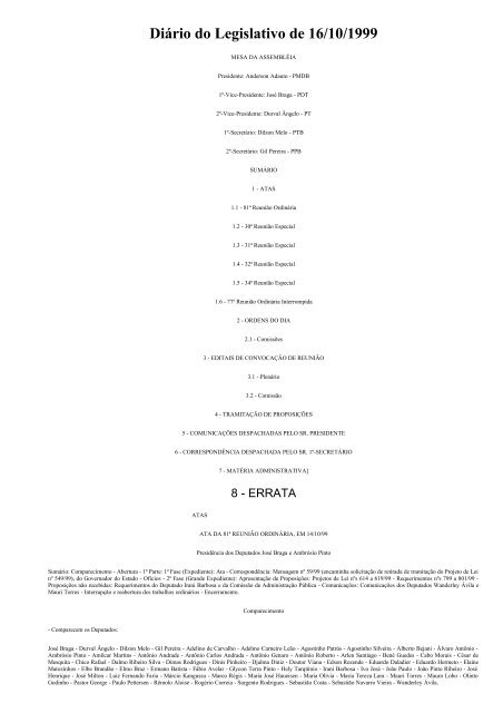 Diário do Legislativo de 16/10/1999 - A Assembleia