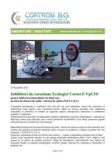 Inhibitori de coroziune Ecologici Cortec® VpCI® - Cortrom BG srl