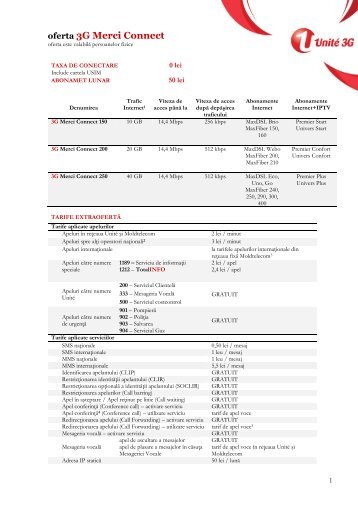 Descrierea ofertei 3G Merci Connect - Moldtelecom