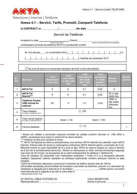 Servicii si tarife TELEFONIE - Akta