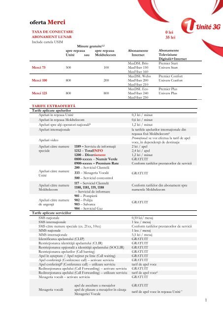 Descrierea detaliată a ofertei Merci - Moldtelecom