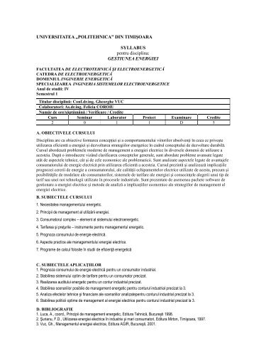 GESTIUNEA ENERGIEI - Facultatea de Electrotehnică şi ...