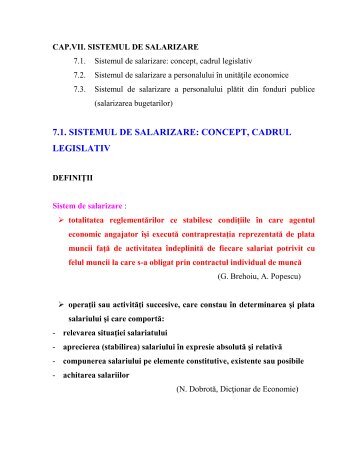 7.1. SISTEMUL DE SALARIZARE: CONCEPT, CADRUL LEGISLATIV