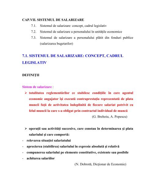 7.1. SISTEMUL DE SALARIZARE: CONCEPT, CADRUL LEGISLATIV