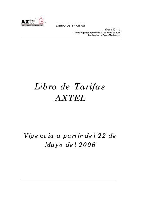 Libro de Tarifas AXTEL - Comisión Federal de Telecomunicaciones