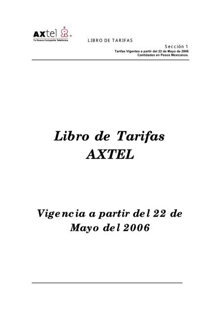 Libro de Tarifas AXTEL - Comisión Federal de Telecomunicaciones