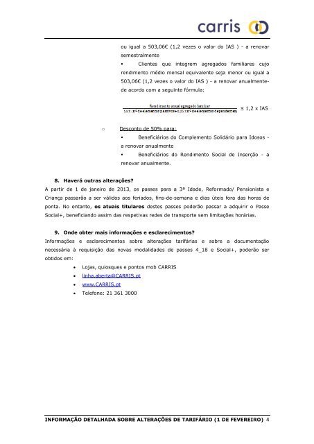 ALTERAÇÕES TARIFÁRIAS 2012 (em vigor a partir de 1 de ... - Carris