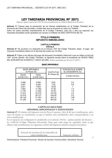 LEY TARIFARIA PROVINCIAL Nº 2071 - Chaco