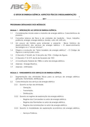 O SETOR DE ENERGIA ELÉTRICA: ASPECTOS FÍSICOS E ... - ABCE