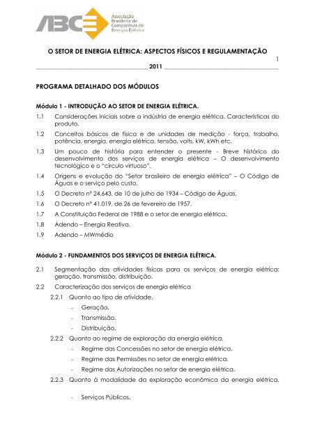 O SETOR DE ENERGIA ELÉTRICA: ASPECTOS FÍSICOS E ... - ABCE
