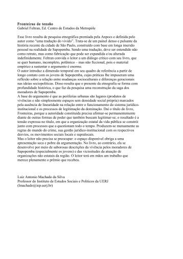 Fronteiras de tensão Gabriel Feltran, Ed. Centro de Estudos da ...