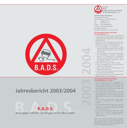 Jahresbericht 2003/2004 - BADS (Bund gegen Alkohol und Drogen