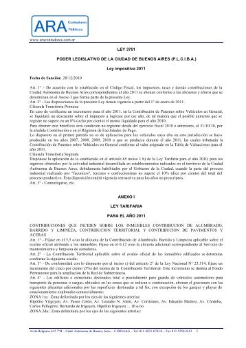 Ley 3751 - Ley Tarifaria 2011 - CABA - ARA Contadores