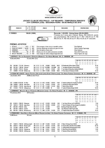 jockey club de são paulo - 119ª reunião - temporada ... - Raia Leve