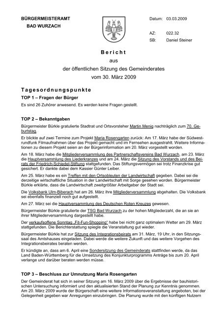 Bericht Gemeinderat 2009-03-30a - Bad Wurzach