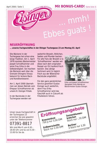 ... mmh! Ebbes guats ! - Bäckerei-Konditorei Gustav Eisinger GmbH