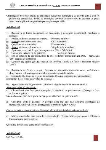 Combinados com a coordenação Pedagógica - Ceag - Prof. Flaverlei