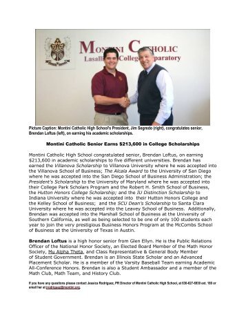 Senior Earns $213600 in Scholarships - Montini Catholic High School