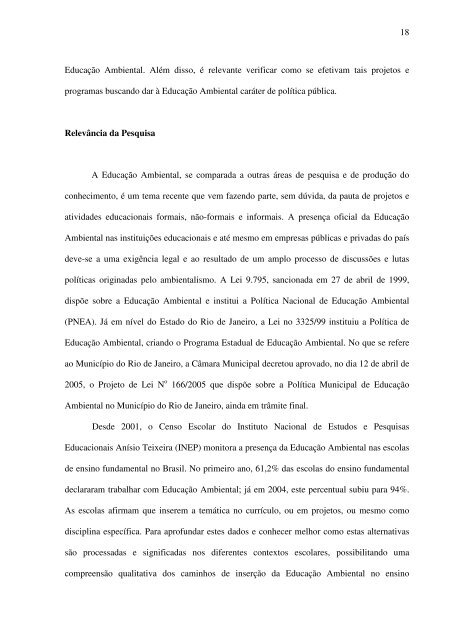 Educação ambiental na rede pública do município do Rio de Janeiro