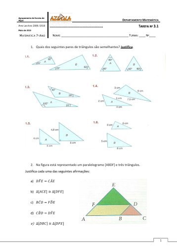 1. Quais dos seguintes pares de triângulos são semelhantes ...