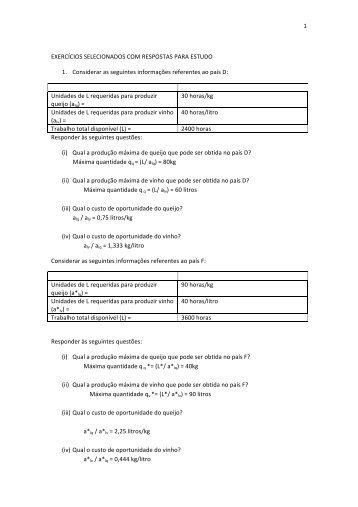 1 EXERCÍCIOS SELECIONADOS COM RESPOSTAS PARA ...