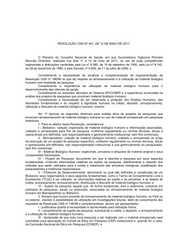 Resolução CNS 441 de 12 de maio de 2011 - Conselho Nacional ...